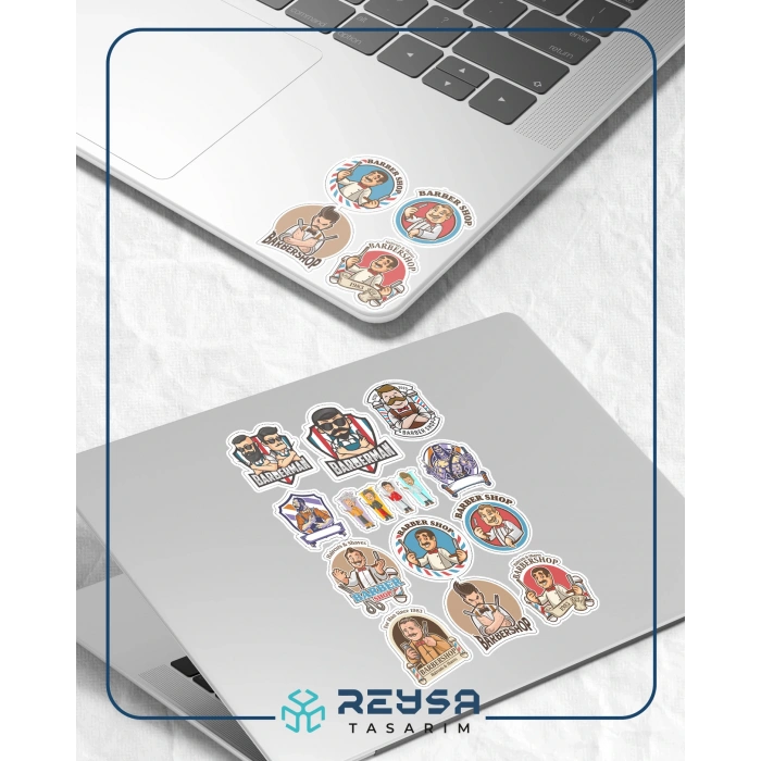 Berber Kuaför Sticker Set-1 15 Parça Telefon, Tablet, Defter, Laptop Sticker