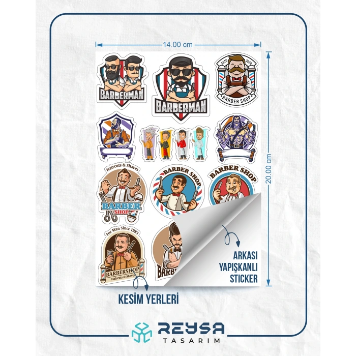 Berber Kuaför Sticker Set-1 15 Parça Telefon, Tablet, Defter, Laptop Sticker