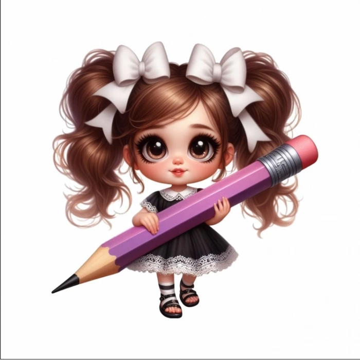 Beyaz Fiyonklu Kız ve Mor Kalem Duvar Stickerı