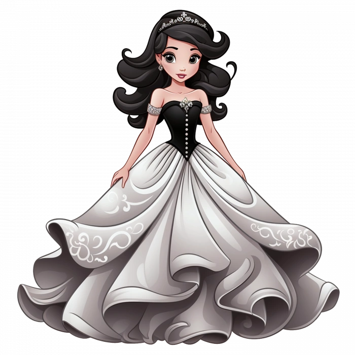 Beyaz ve Siyah Elbiseli Prenses Duvar Stickerı