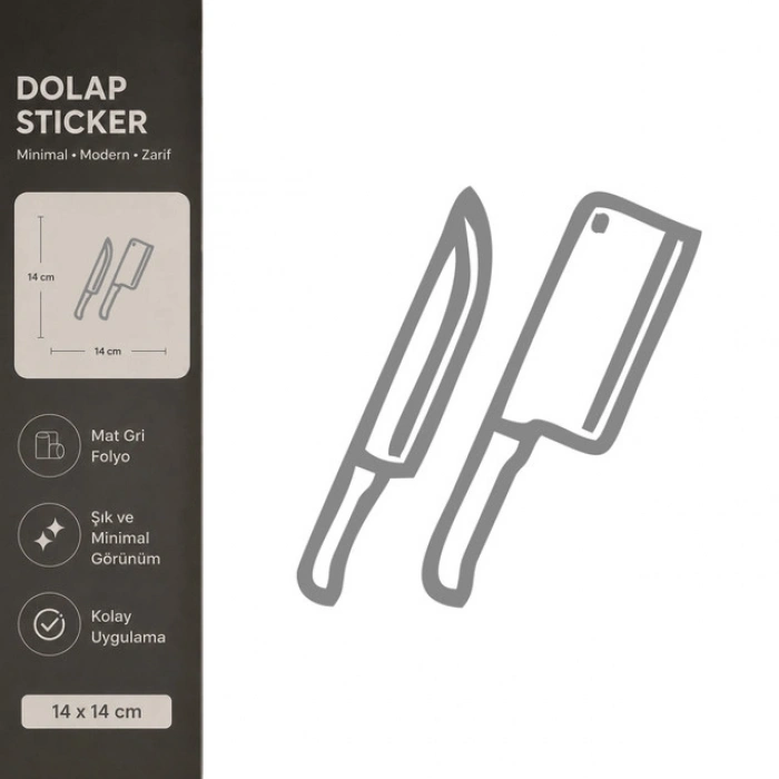 Bıçak ve Satır Mat Gri Dekoratif Folyo Sticker 14x14 cm