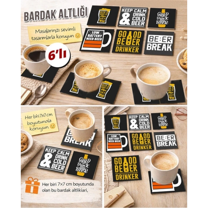 Bira Temalı 7x7 – 6’lı Set Dekoratif Kare Tasarım