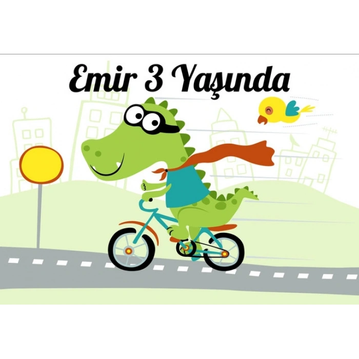 Bisiklet Süren Timsah Doğum Günü Afişi - 70x100 Cm