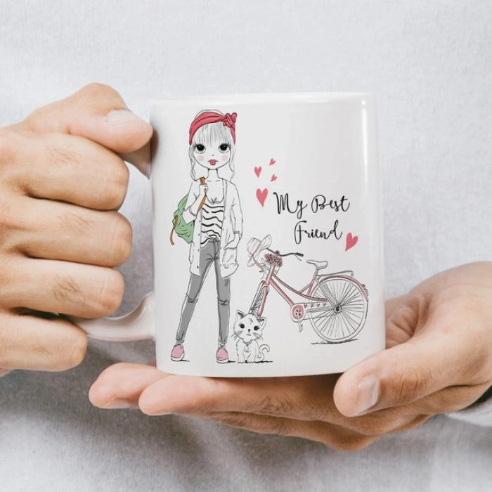 Bisikletçi Kız Kupa Baskı