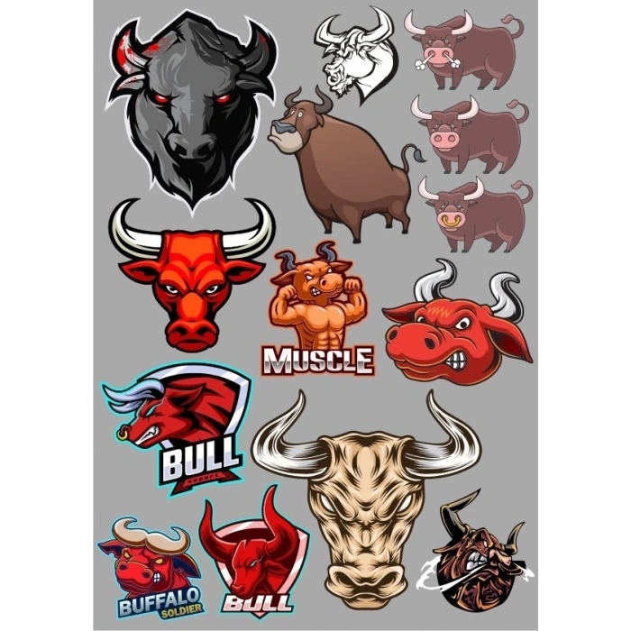 Boğa Sticker Set-5 13 Parça Telefon, Tablet, Defter, Laptop Sticker