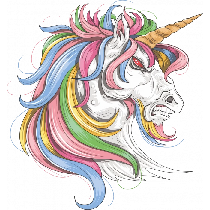 Kızgın Unicorn Sticker 10x10 cmRenkli Sticker