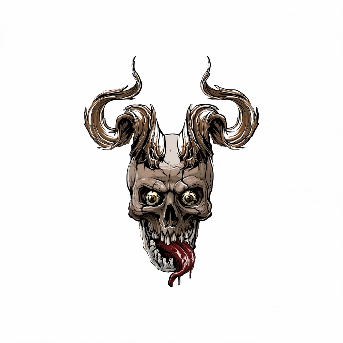 Boynuzlu iskelet Sticker 10x10 cmRenkli Sticker