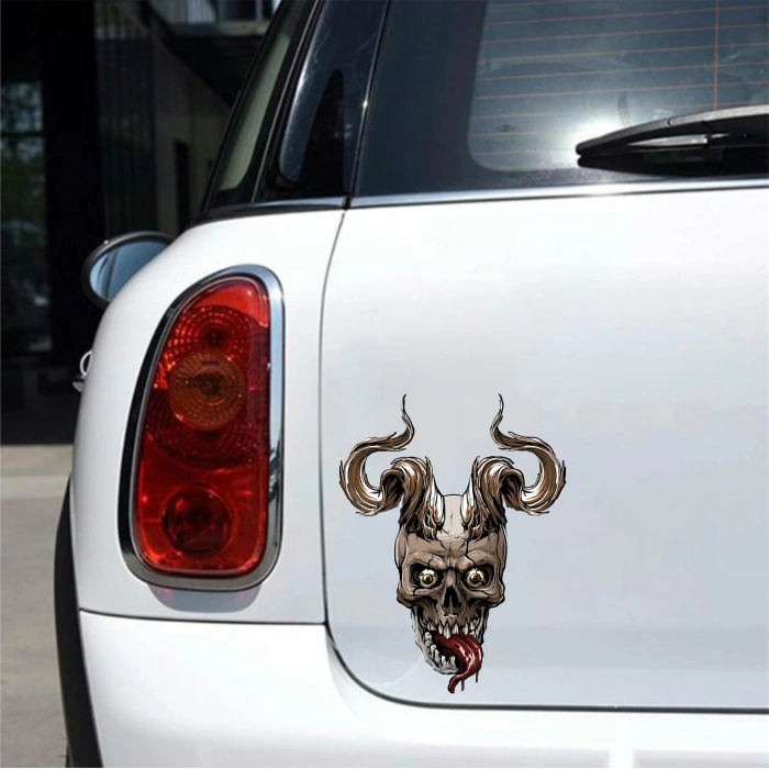 Boynuzlu iskelet Sticker 10x10 cmRenkli Sticker