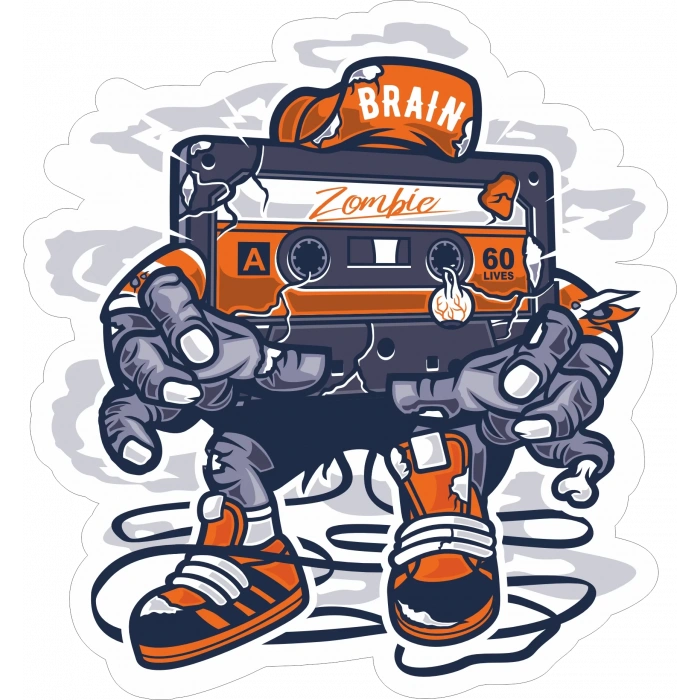 Brain Zombie Kaset Sticker 10x10 cmRenkli Sticker