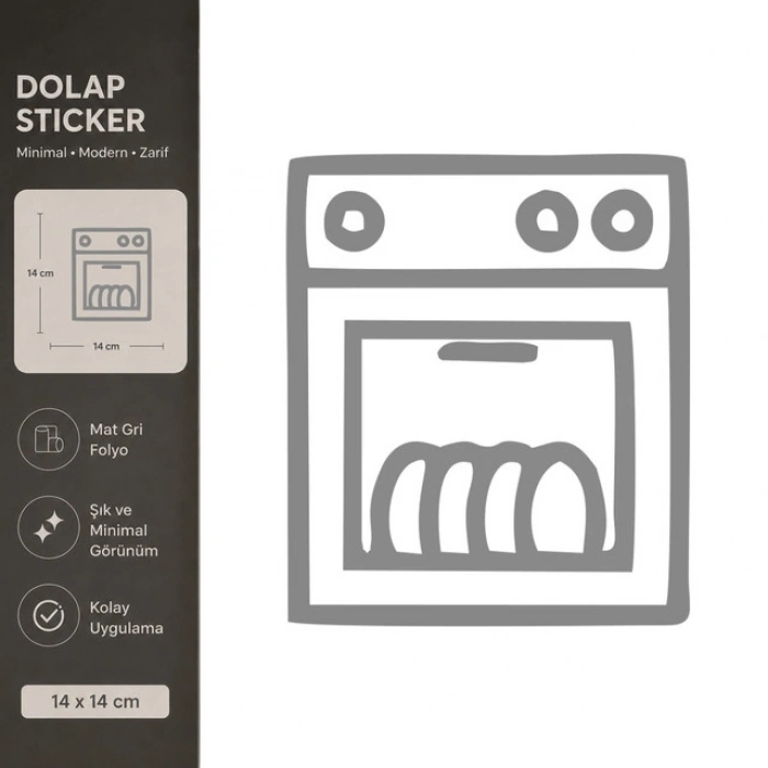 Bulaşık Makinesi Mat Gri Dekoratif Folyo Sticker 14x14 cm