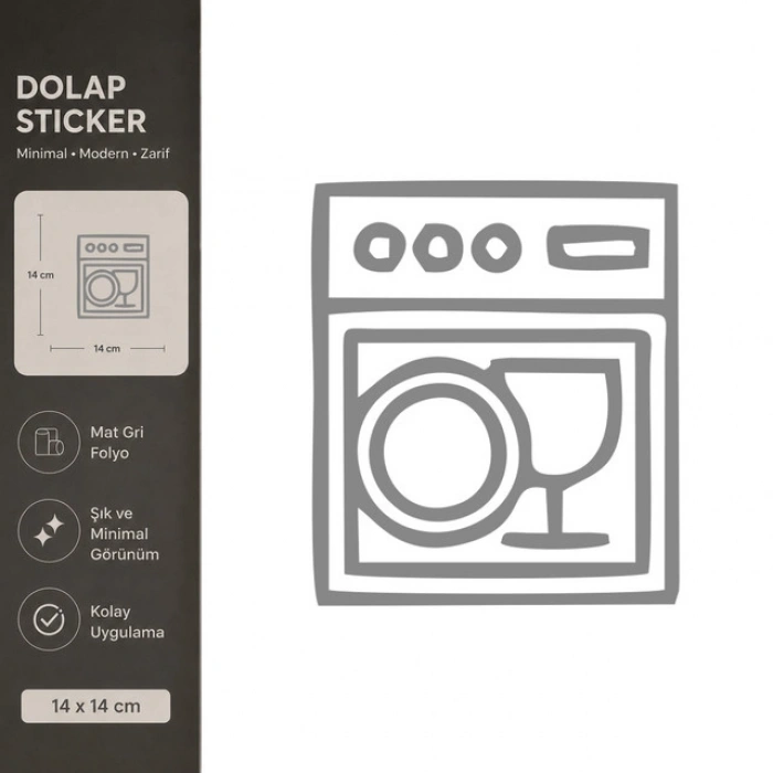 Bulaşık Makinesi Mat Gri Dekoratif Folyo Sticker 14x14 cm