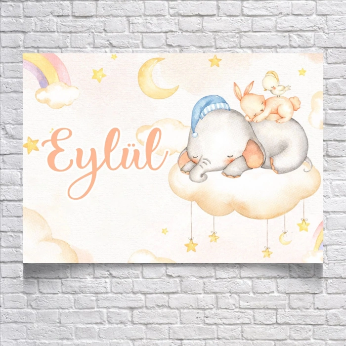 Bulutlar Üstünde Uyuyan Fil Temalı Doğum Günü Afişi 70X100 cm