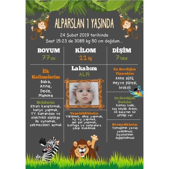 Safari Hayvanları Temalı Yaş Panosu