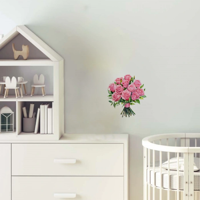Büyük Pembe Gül Buketi Duvar Stickerı