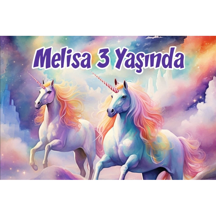 Büyük Unicornlar Temalı Doğum Günü Afişi -3 35X50 cm