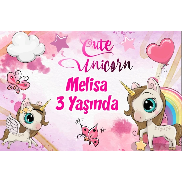 Sevimli Unicornlar Temalı Doğum Günü Afişi 70X100 cm