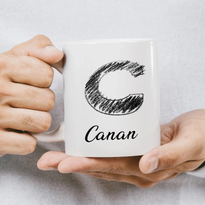 C Harfi Karakalem İsme Özel Kupa