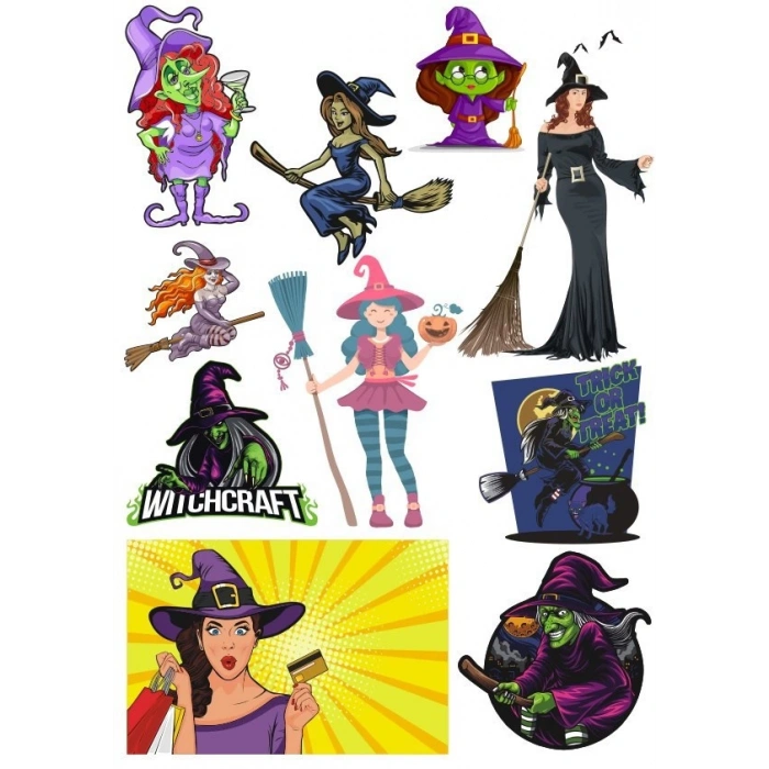 Cadı Sticker Set-4 10 Parça Telefon, Tablet, Defter, Laptop Sticker
