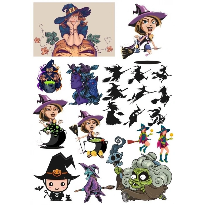 Cadı Sticker Set-5 19 Parça Telefon, Tablet, Defter, Laptop Sticker