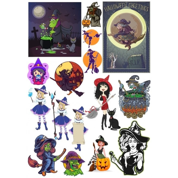 Cadı Sticker Set 9 20 Parça Telefon, Tablet, Defter, Laptop Sticker