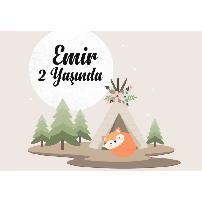 Çadır ve Tilki Temalı Doğum Günü Afişi 50X70 cm