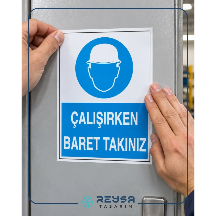 Çalışırken Baret Takınız Sticker 20X28 Cm