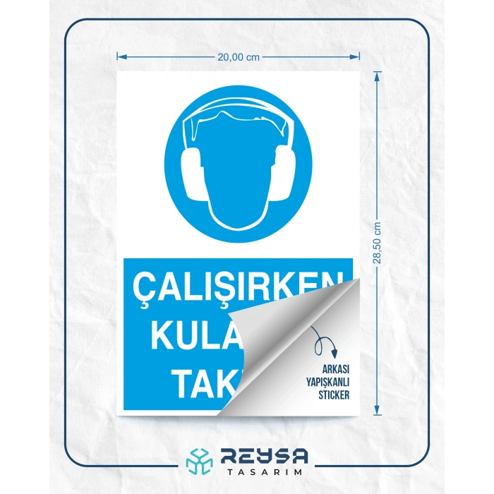 Çalışırken Kulaklık Takınız Sticker 20X28 Cm