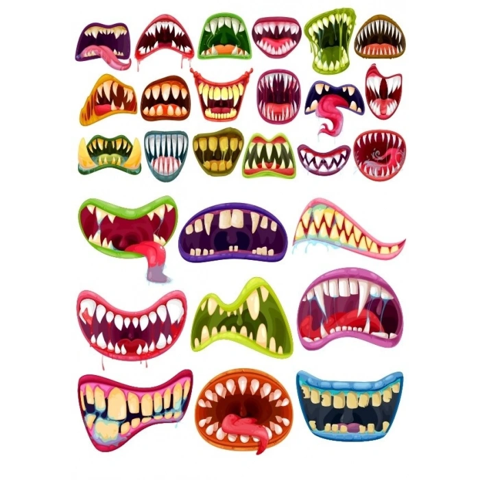 Canavar Ağzı Sticker Set 26 Parça Telefon, Tablet, Defter, Laptop Sticker