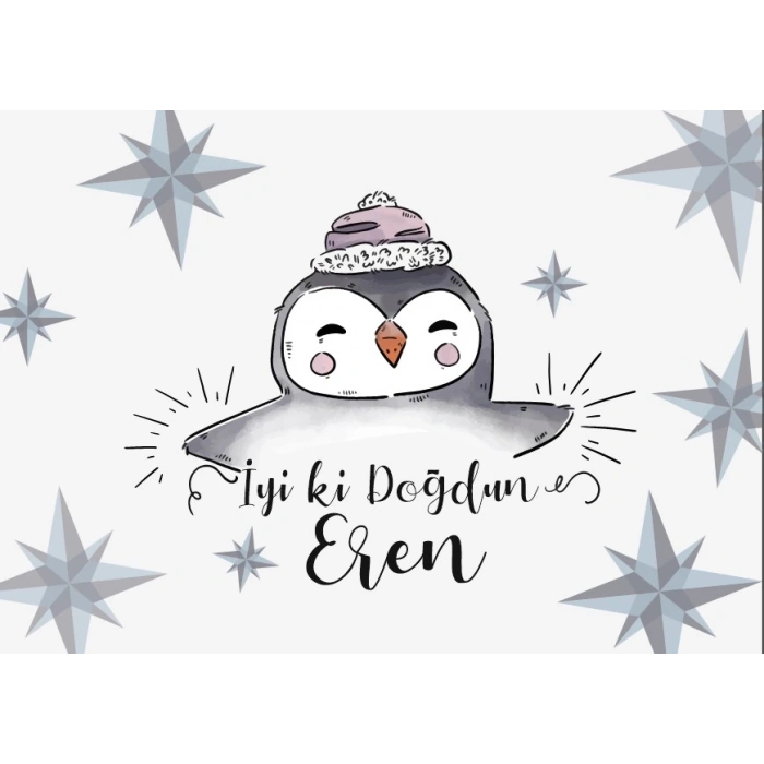 Penguen Temalı Doğum Günü Afişi 35X50 cm