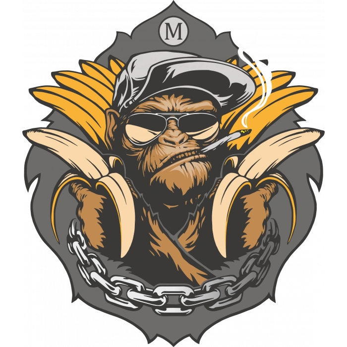 Muz ve Maymun Sticker 10x10 cmRenkli Sticker