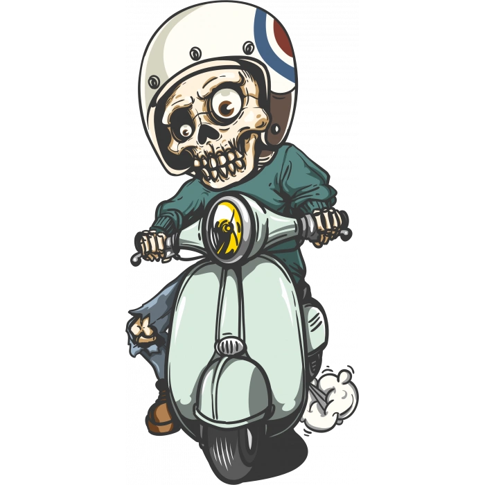 Scooterlı kurukafa sticker 10x10 cmRenkli Sticker