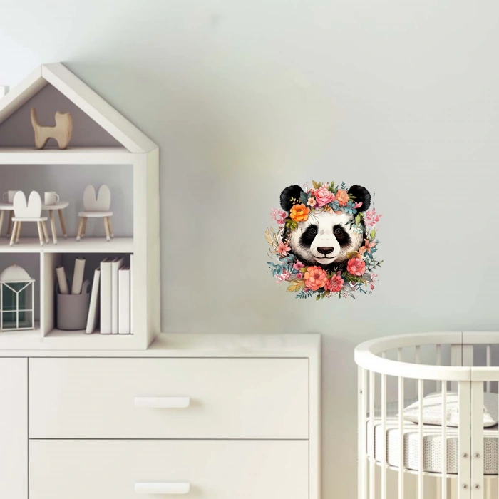 Çeşitli Çiçek Taçlı Panda Duvar Stickerı