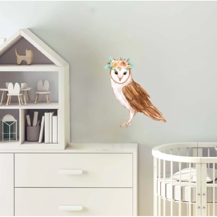 Çiçek Taçlı Baykuş Duvar Stickerı