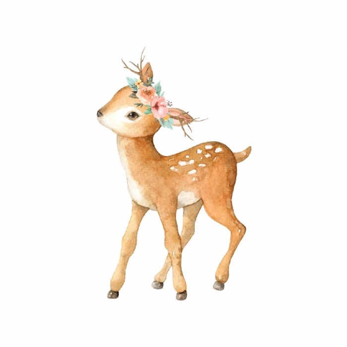 Çiçek Taçlı Sevimli Geyik Duvar Stickerı