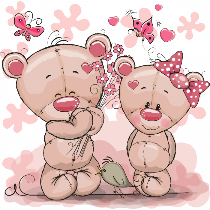 Çiçek Tutan Ayıcıklar Duvar Stickerı