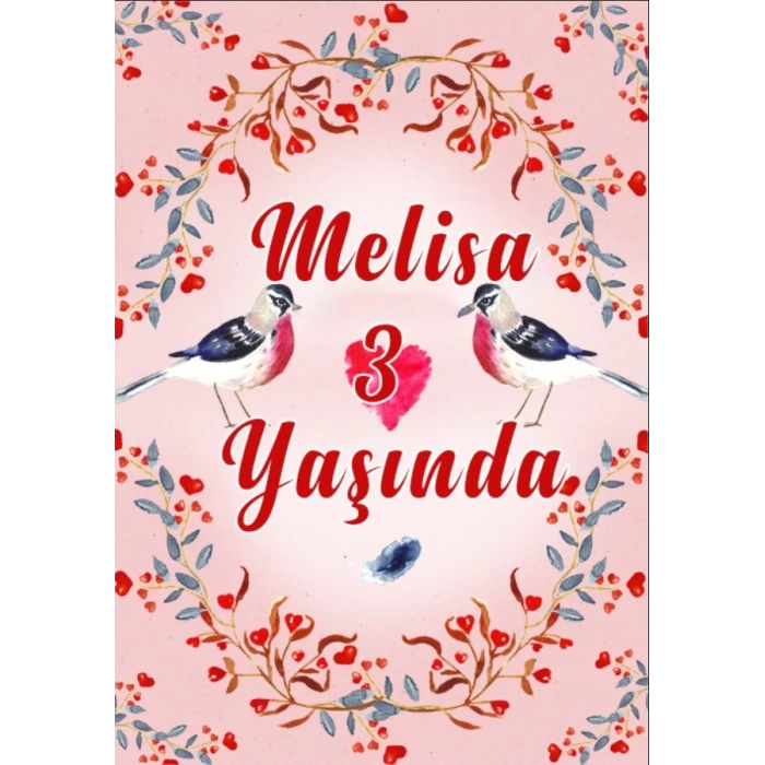 Çiçek ve Kuşlar Temalı Doğum Günü Afişi 35X50 cm