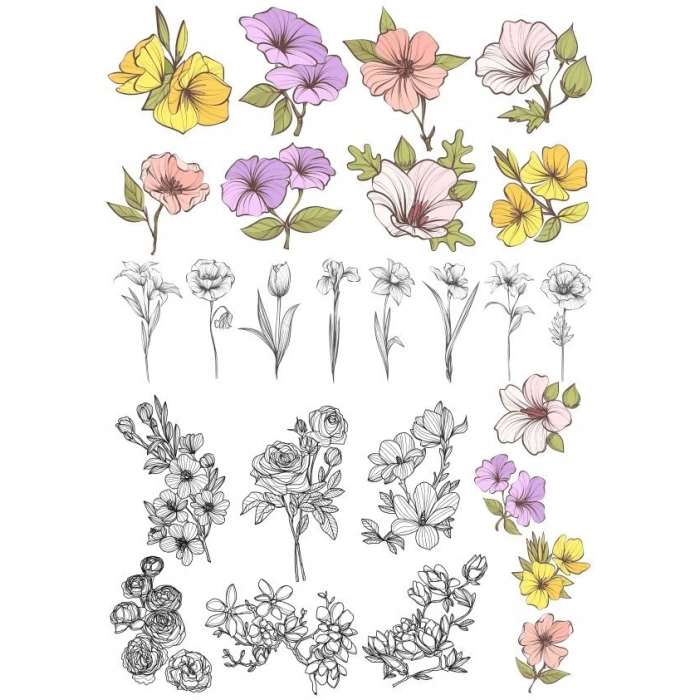 Çiçekler Sticker Set 23 Parça Telefon, Tablet, Defter, Laptop Sticker