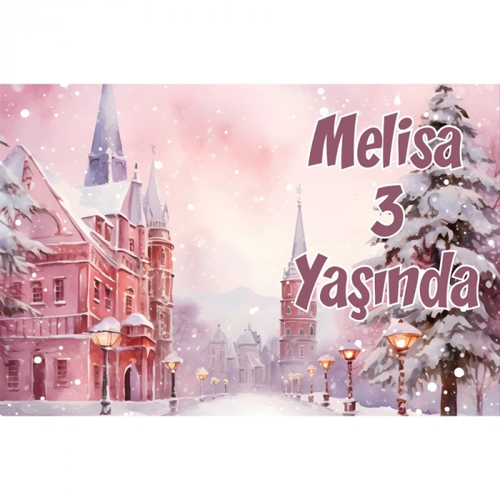 Pembe Sokak ve Şato Temalı Doğum Günü Afişi 100X150 cm