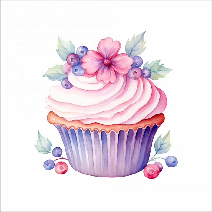 Çiçekli Cupcake Duvar Stickerı