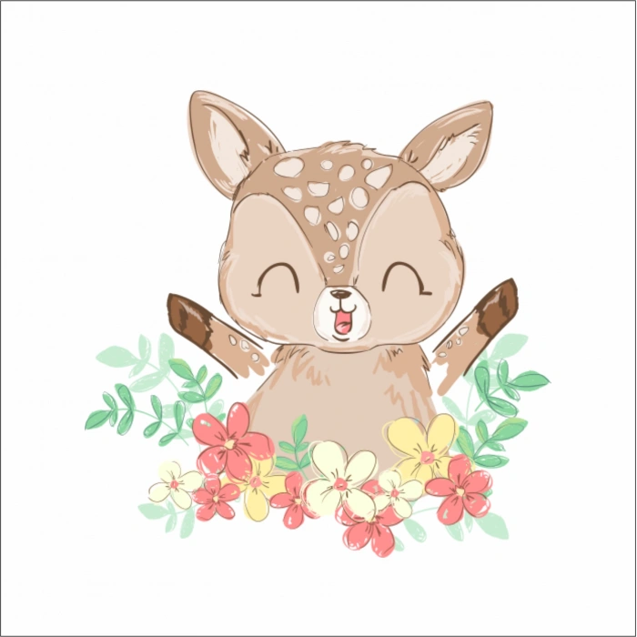 Çiçekli Sevimli Geyik Sticker