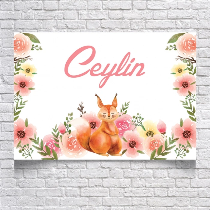 Çiçekli Sincap Temalı Doğum Günü Afişi 100X150 cm