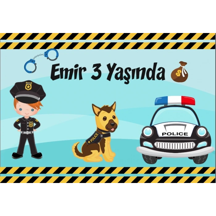 Polis Temalı Doğum Günü Afişi 100X150 cm
