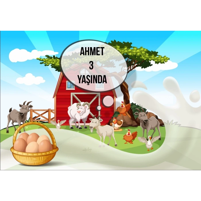 Çiftlik ve Yumurta Temalı Doğum Günü Afişi 100X150 cm