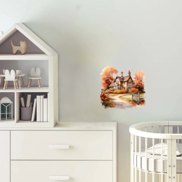 Çitli Yolu Olan Sonbahar Evi Duvar Stickerı