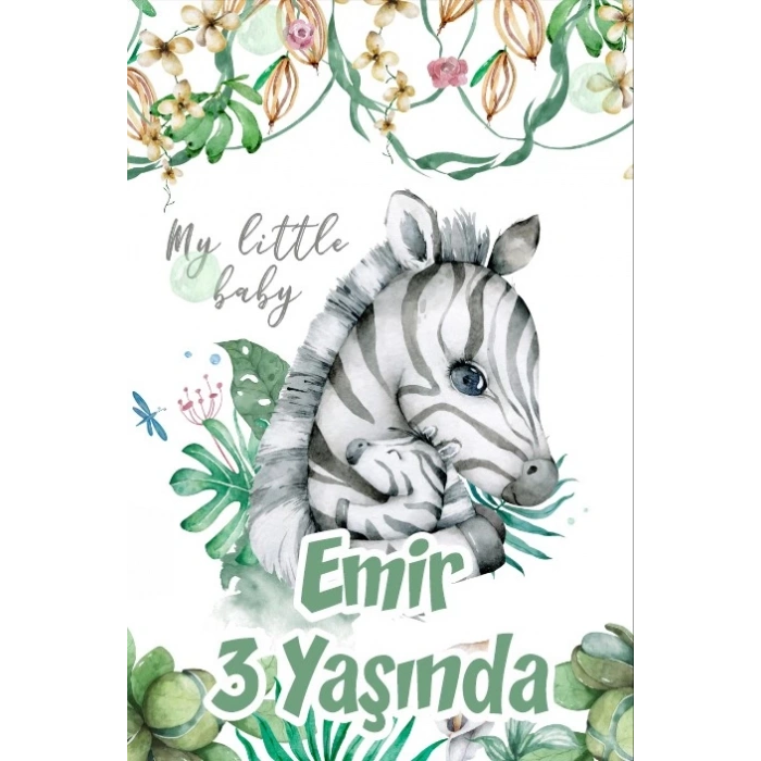 Bebek Zebra Temalı Doğum Günü Afişi 35X50 cm
