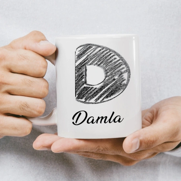 D Harfi Karakalem İsme Özel Kupa