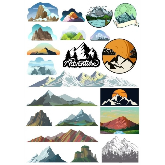Dağlar Sticker Set-2 19 Parça Telefon, Tablet, Defter, Laptop Sticker