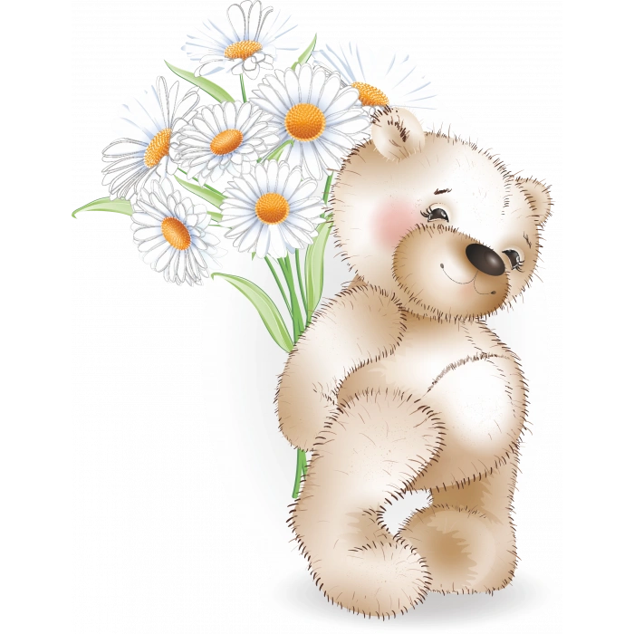 Daisy Çiçekli Ayıcık Duvar Stickerı