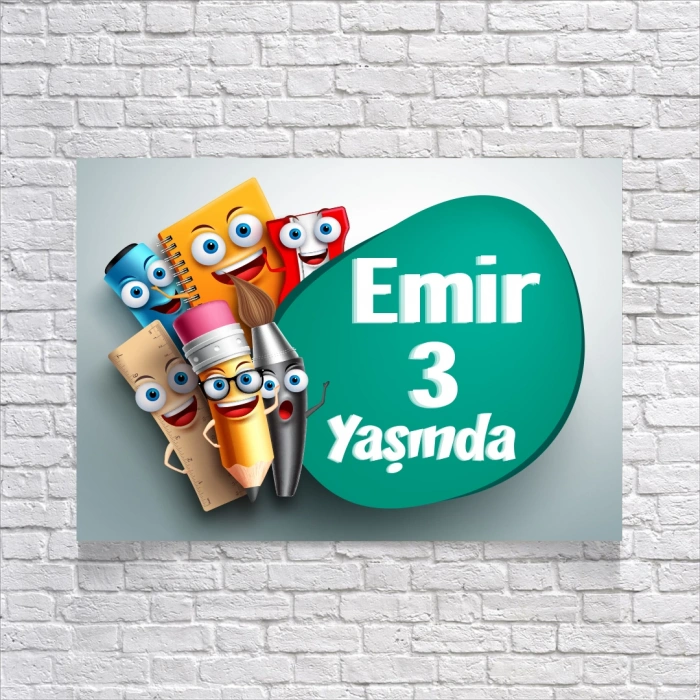 Defter Kalem Temalı Doğum Günü Afişi 35X50 cm