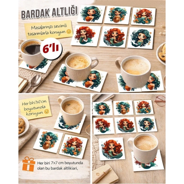 Deniz Kızı 7x7 – 6’lı Set Dekoratif Kare Tasarım